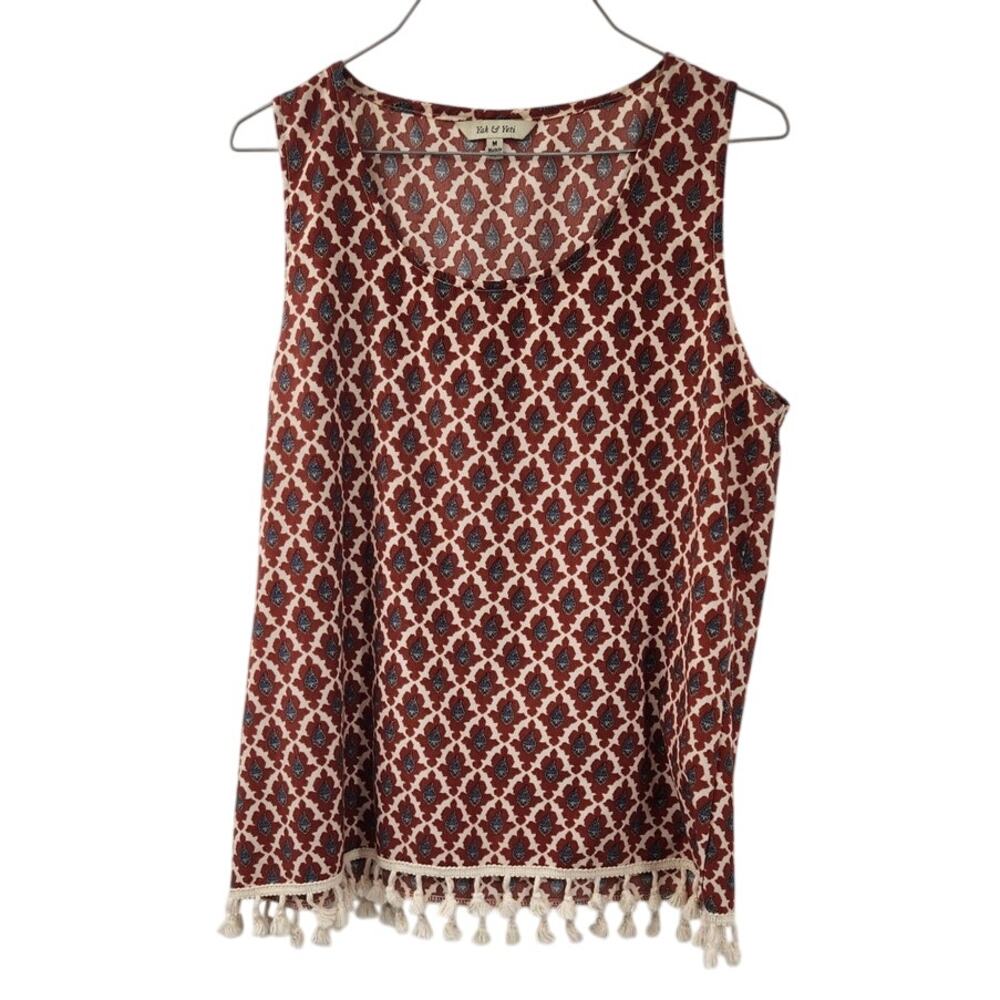 Yak & Yeti Sleeveless Fringed Tank Top Womens Size Medium M